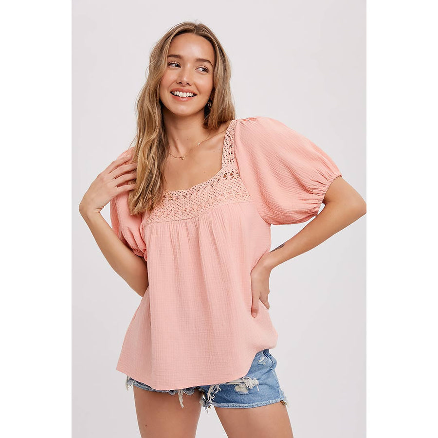 Sweet Melody Crochet Trim Blouse