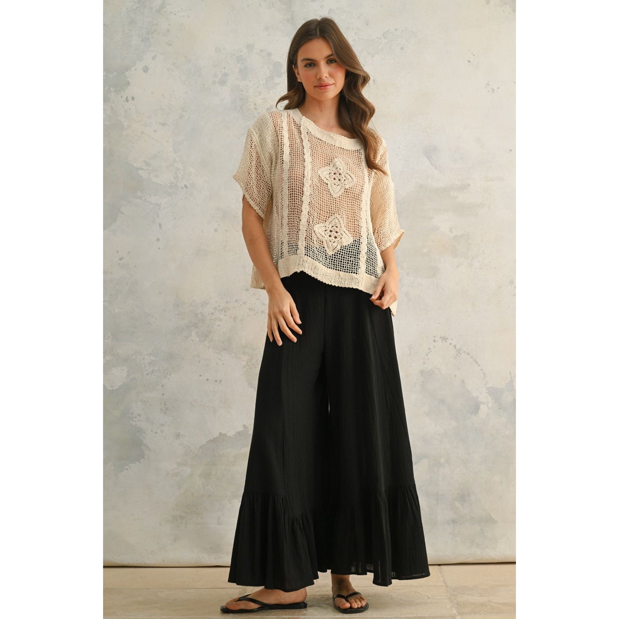 Avery Wide Leg Ruffle Bottom Pants