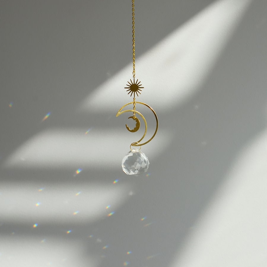 Crescent & Sun Crystal Suncatcher