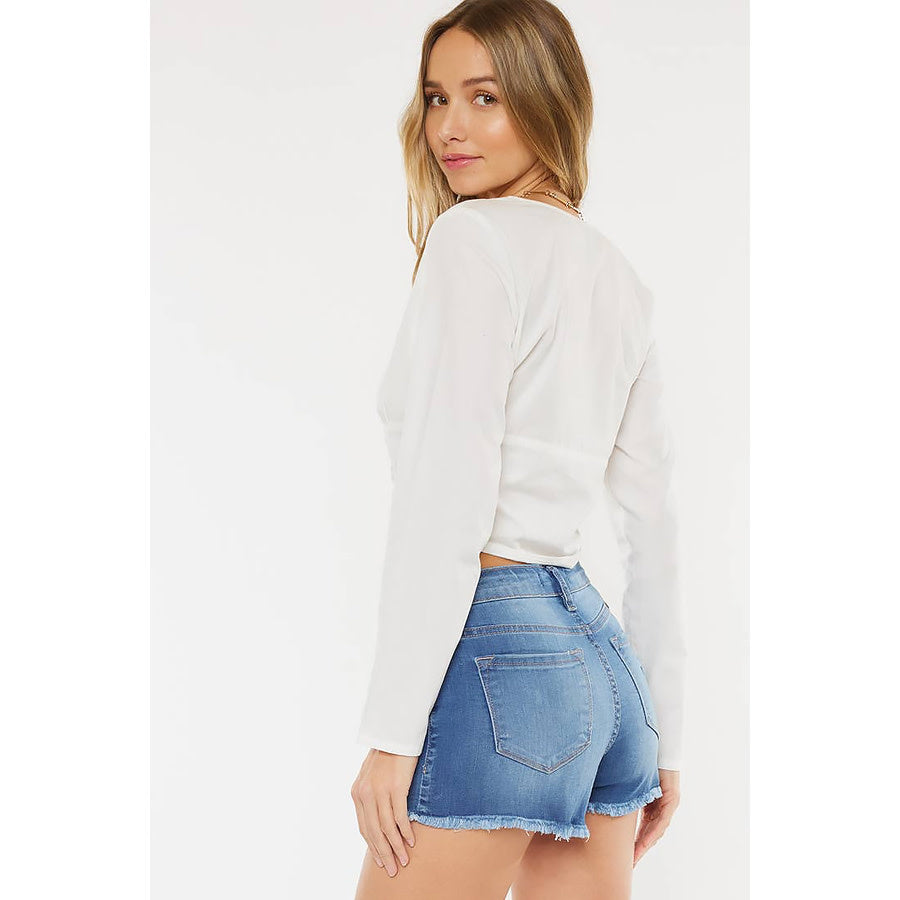 The Madison Mid Rise Fray Hem Jean Shorts
