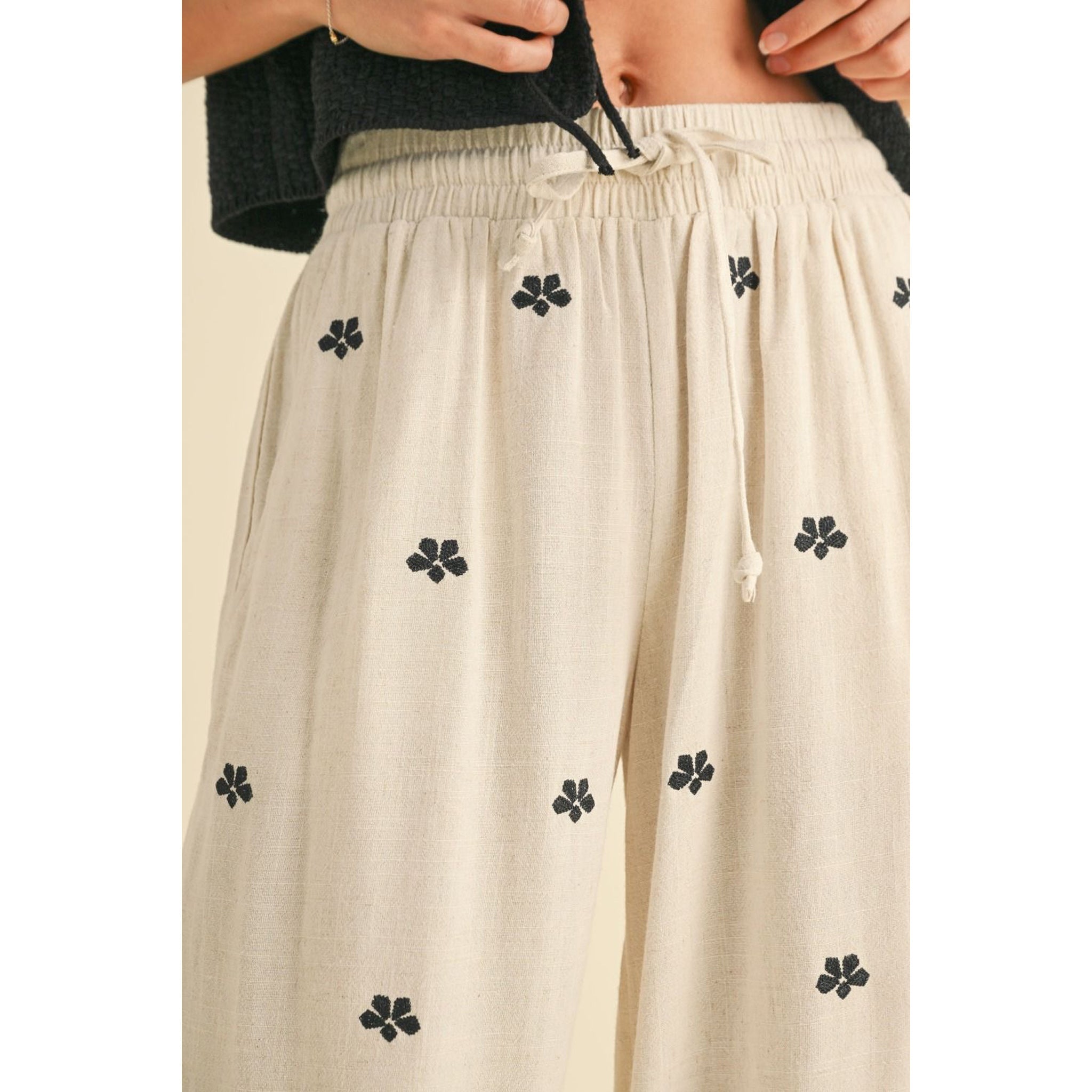 Sunny Side Embroidered Linen Pants