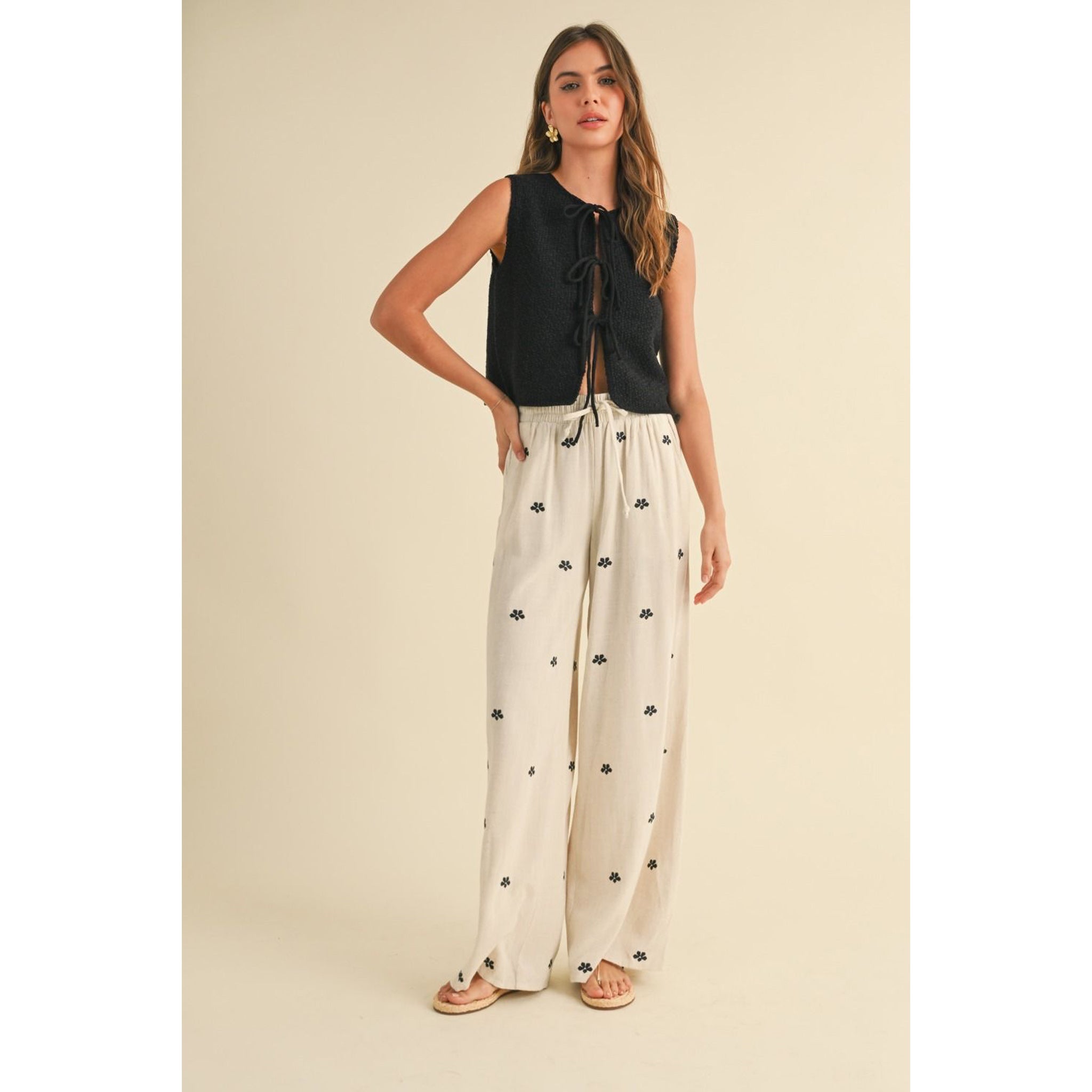 Sunny Side Embroidered Linen Pants