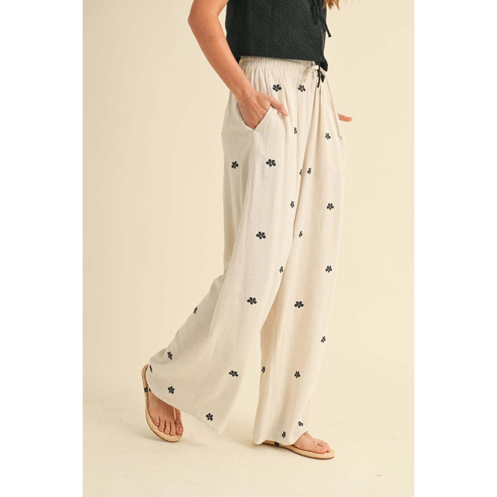 Sunny Side Embroidered Linen Pants
