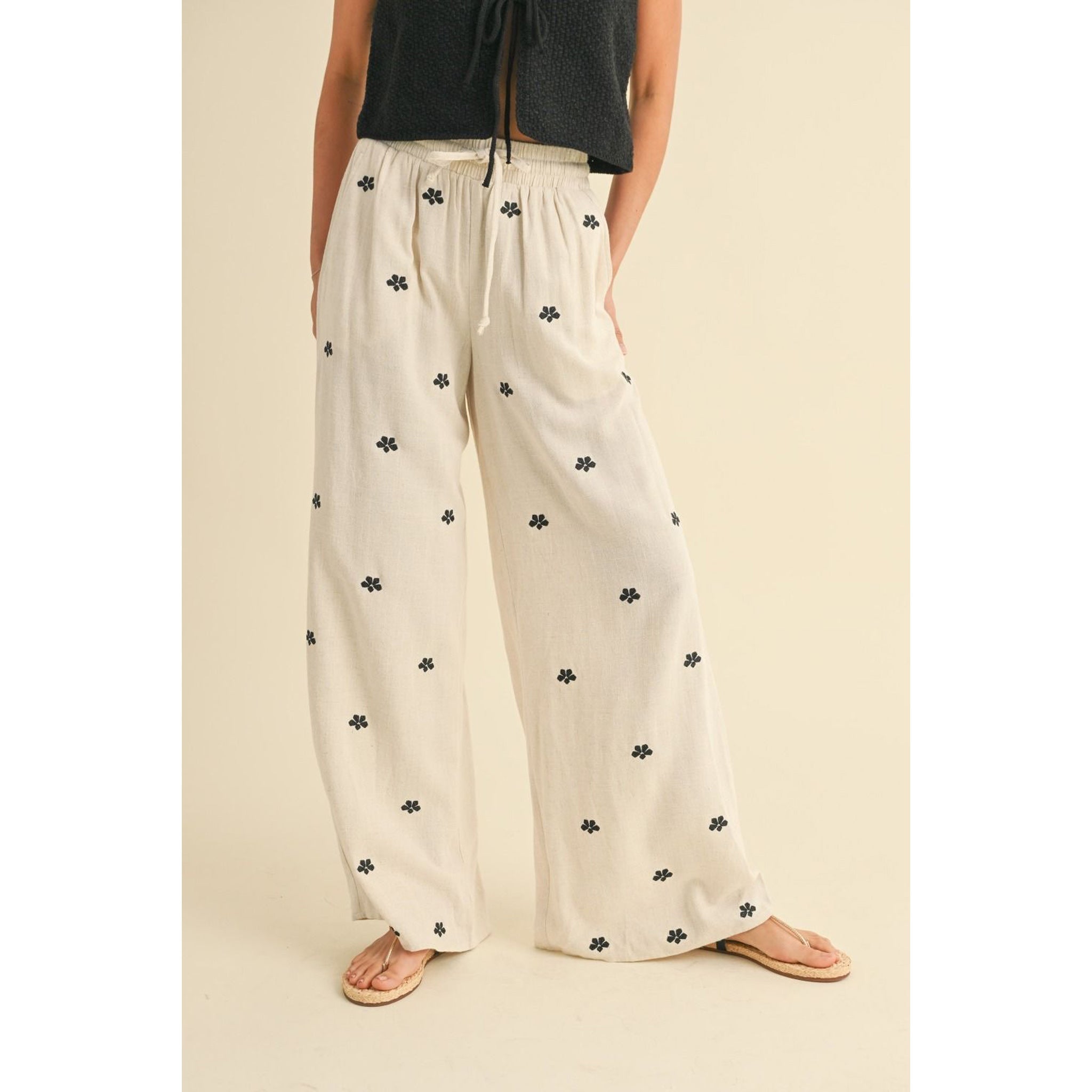 Sunny Side Embroidered Linen Pants