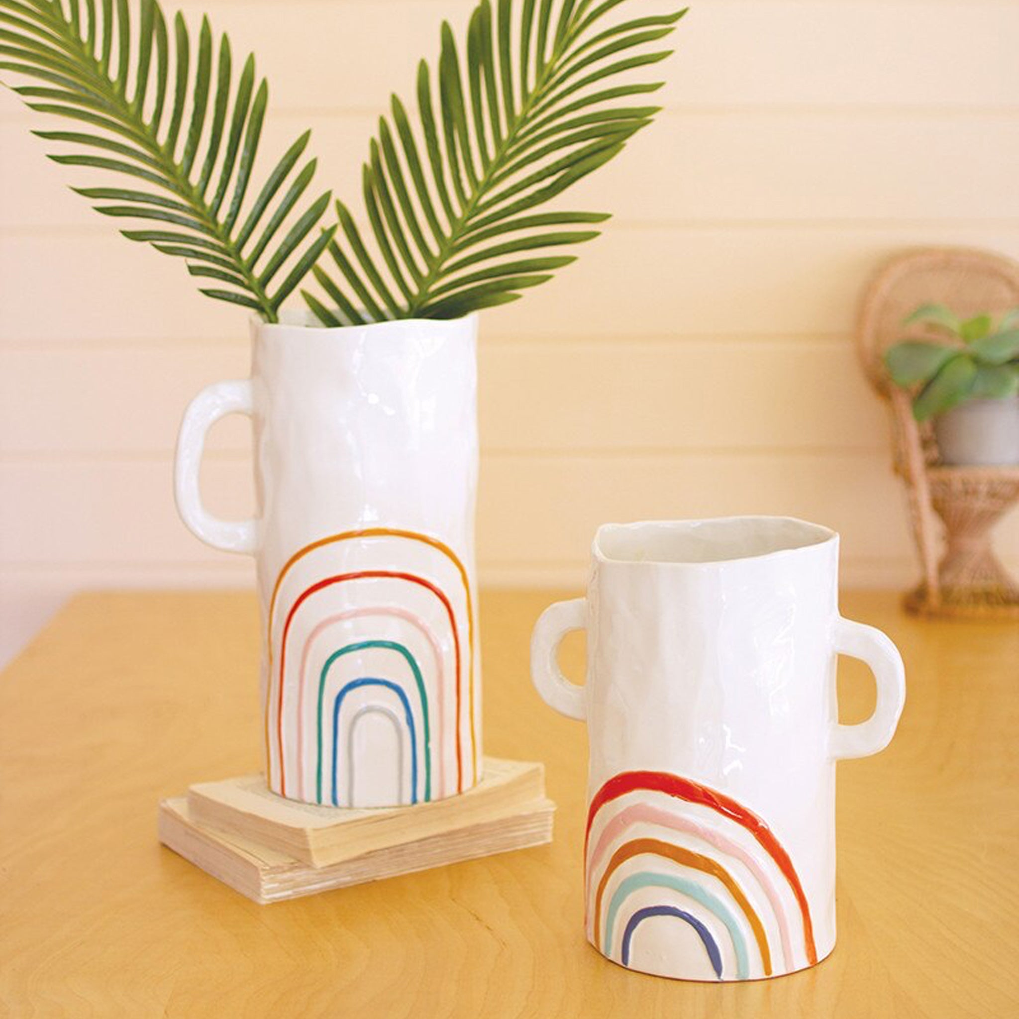 Ceramic Rainbow Vase w/ Handle