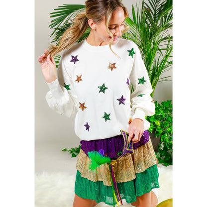 Sequin Stars Mardi Gras Sweater
