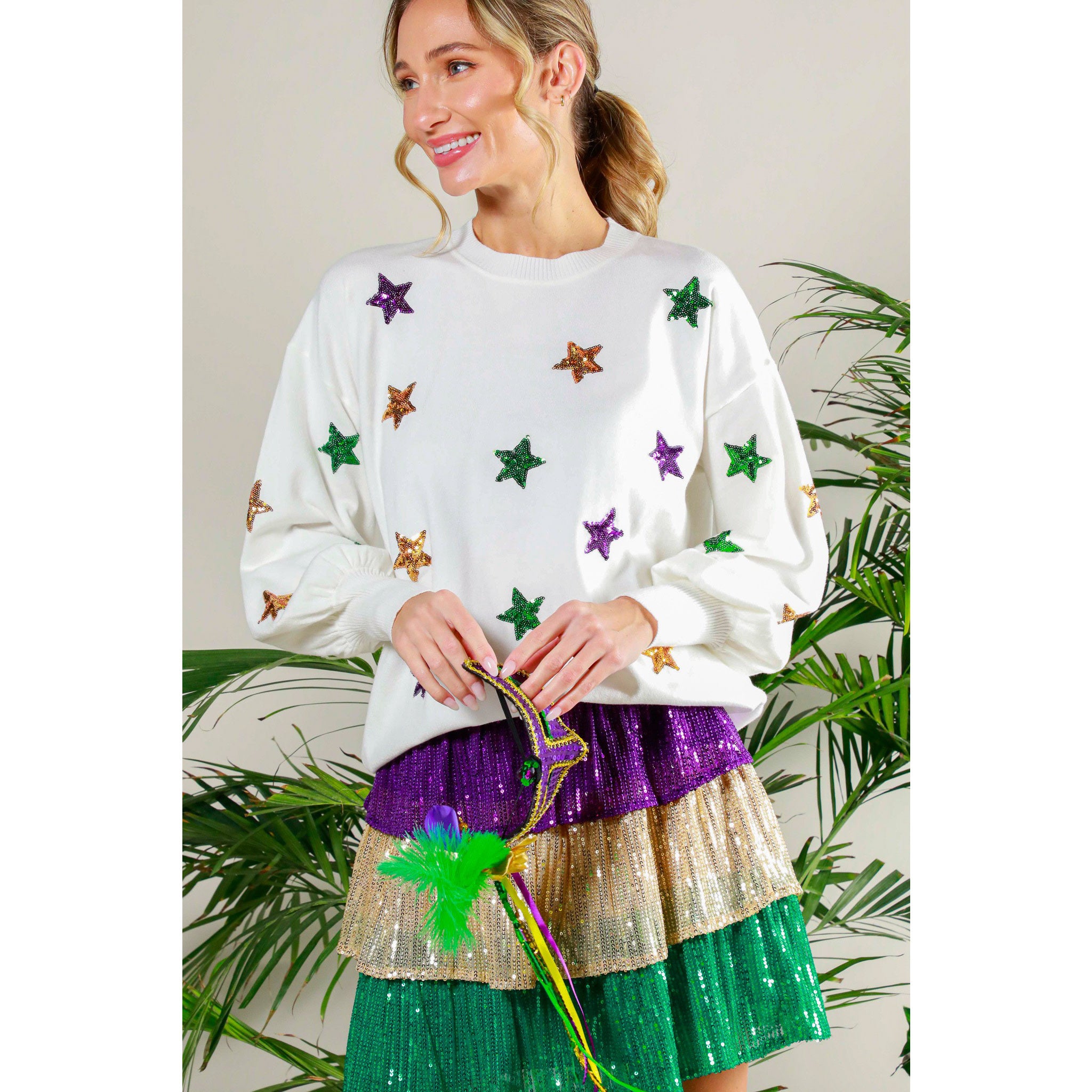 Sequin Stars Mardi Gras Sweater